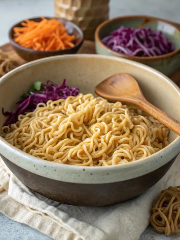 Step 4 for Asian ramen noodle salad — texture check