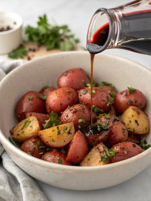 Step 4 for balsamic potato salad — texture check