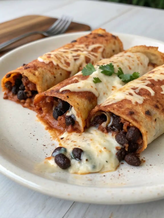 bean cheese enchiladas plated with rice and salad as sides