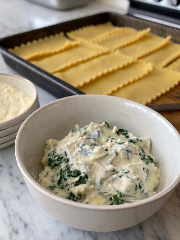 Step 4 for creamy spinach lasagna — texture check