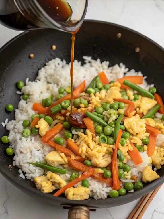 Final step for egg fried rice — plated and ready