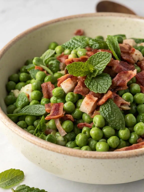 Final step for English pea salad — plated and ready