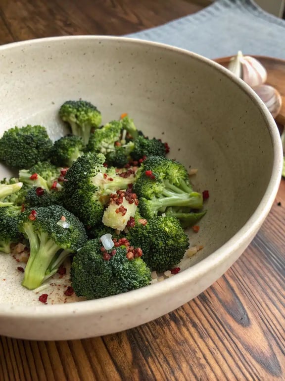 Step 4 for garlic broccoli recipe — texture check