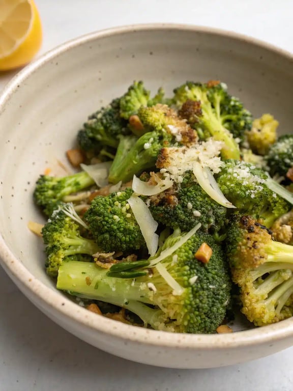 garlic broccoli recipe plated with grilled chicken and rice