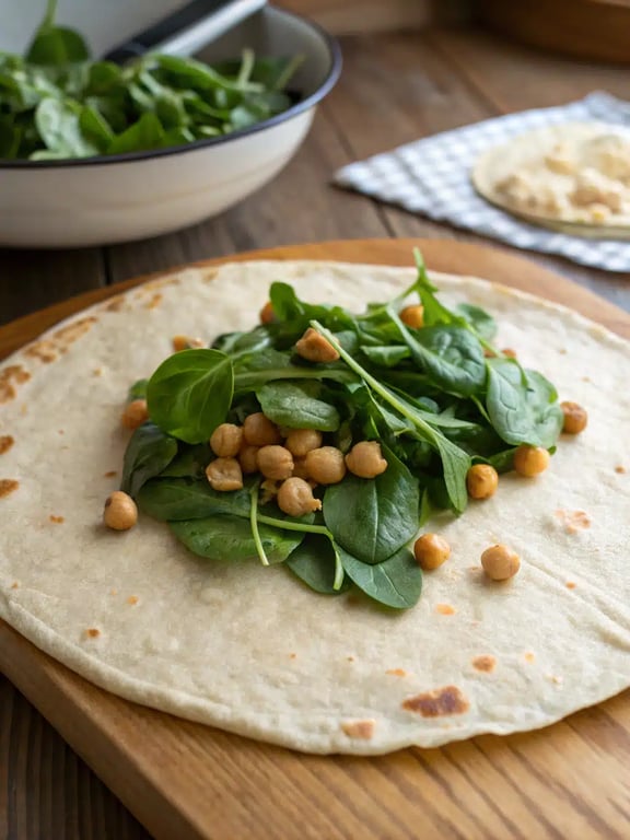Final step for Mediterranean chickpea wrap — plated and ready