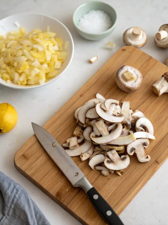 Step 2 for mushroom seitan stroganoff — process in progress
