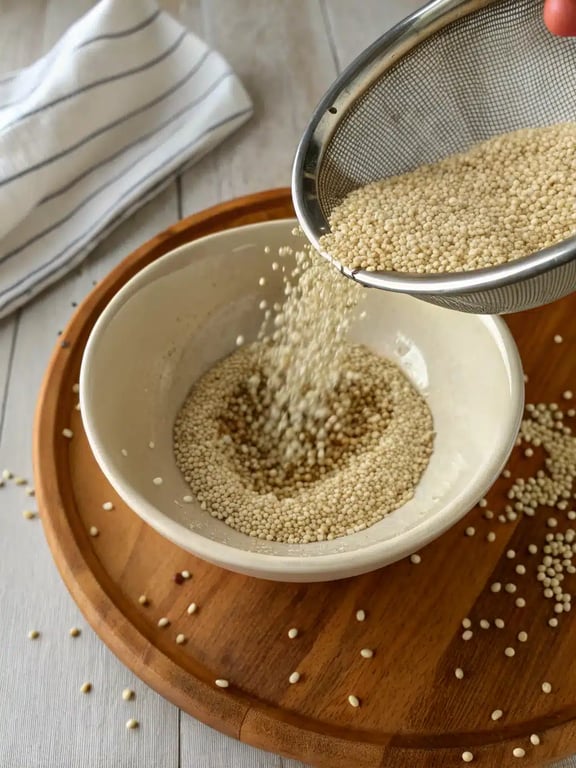 Step 2 for quinoa salad recipe — whisking the lemon garlic dressing