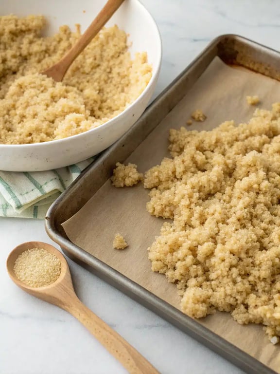 Step 4 for quinoa salad recipe — tossing the salad with dressing