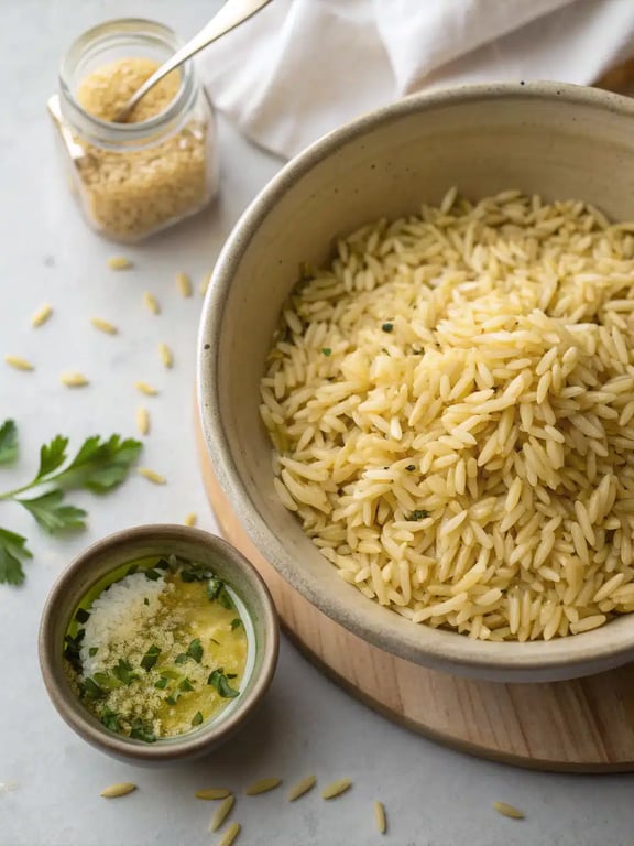 Step 2 for rainbow orzo salad — process in progress