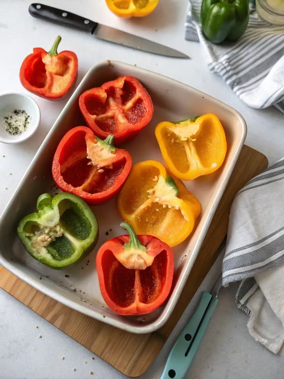 Step 2 for stuffed bell peppers — process in progress