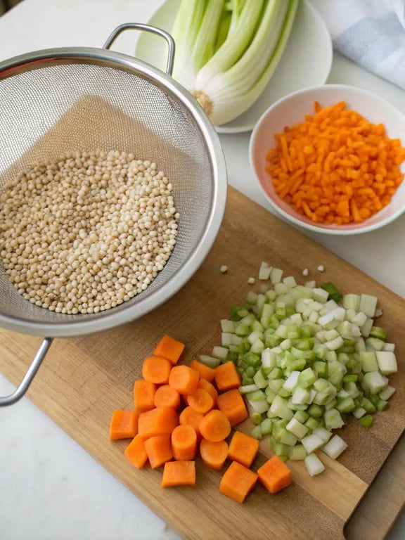 Step 2 for vegetarian barley soup — process in progress