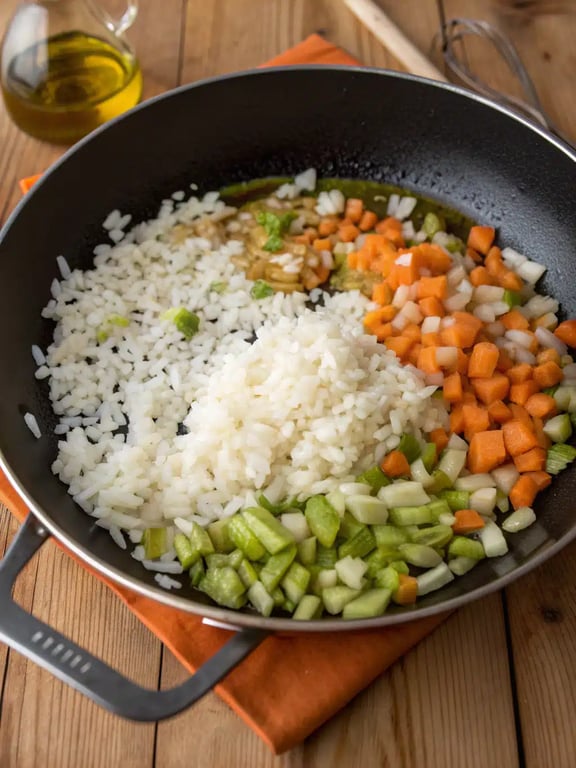 Step 2 for vegetarian rice casserole — process in progress