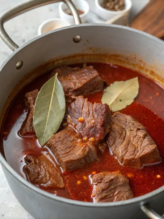 Final step for beef chile colorado — plated and ready