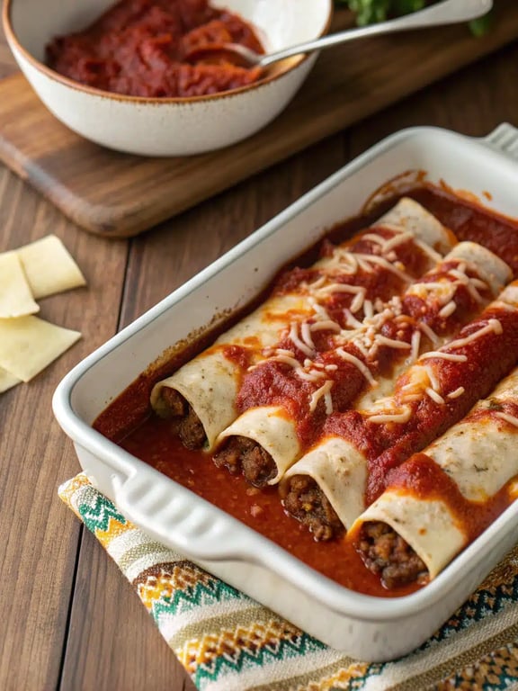 Final step for beef enchilada recipe — plated and ready