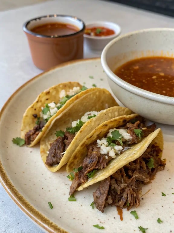 birria tacos recipe serving suggestion with consommé dipping bowls