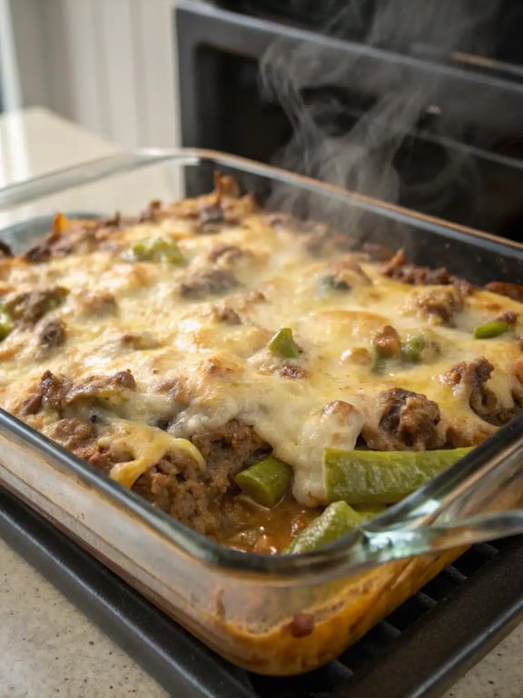 Final step for chile relleno casserole — plated and ready