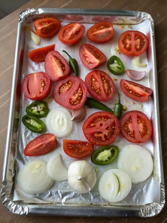 Step 2 for fire roasted salsa — process in progress