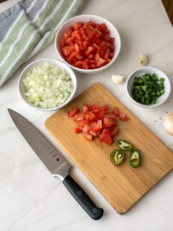 Step 2 for fresh tomato salsa — process in progress
