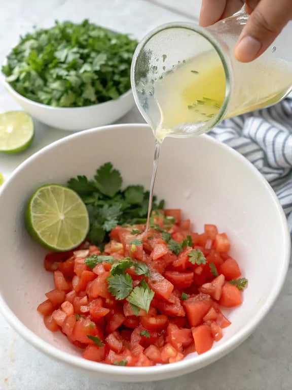 Final step for fresh tomato salsa — plated and ready