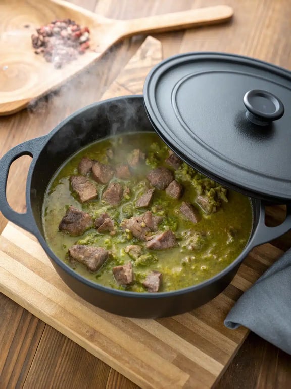 Final step for Mexican beef chile verde — plated and ready