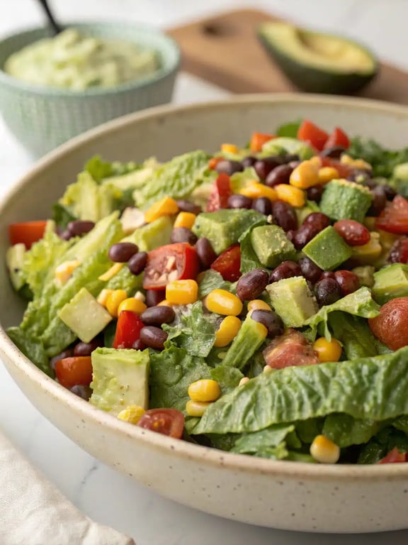 Mexican Chopped Salad served in a colorful bowl with a lime wedge garnish