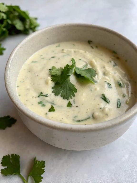 Mexican white sauce recipe drizzled over tacos and grilled vegetables