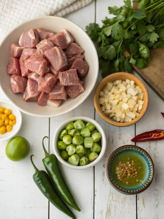 pozole verde recipe ingredients pozole verde recipe ingredients arranged on the counter