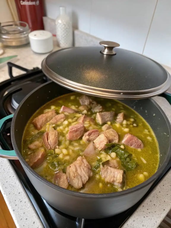 pozole verde recipe — final step Final step for pozole verde recipe — plated and ready