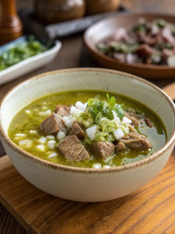 pozole verde recipe served with toppings pozole verde recipe served in a bowl with colorful toppings