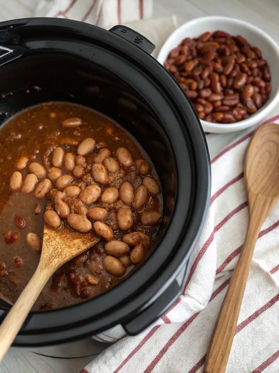 Final step for slow cooker pinto beans — plated and ready
