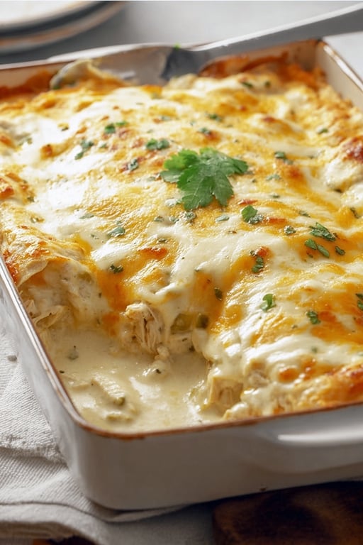 White Chicken Enchilada Casserole (Easy, Serves 8)