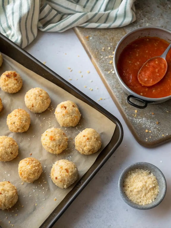 Final step for baked arancini recipe — plated and ready