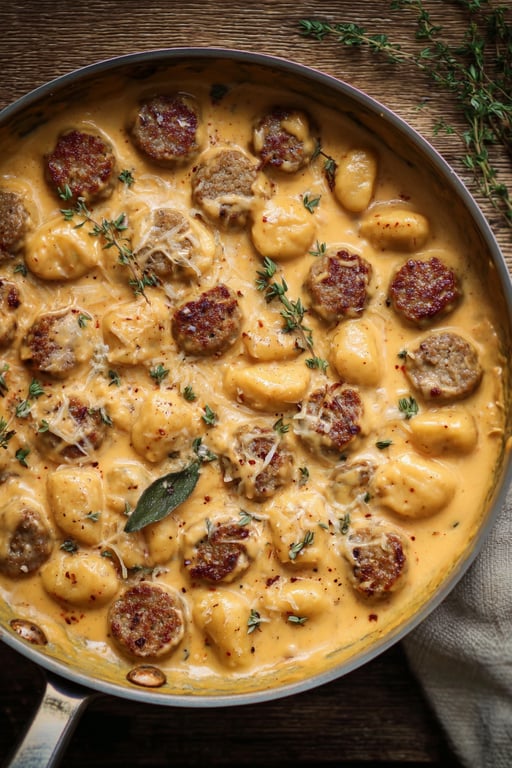 Creamy Butternut Squash Gnocchi with Turkey Sausage (Serves 4)