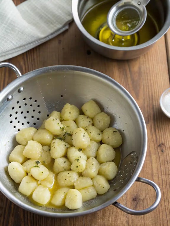 Step 2 for cheesy gnocchi bake — process in progress