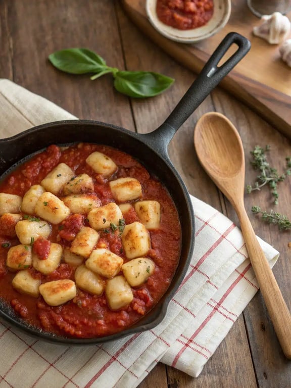 Step 4 for cheesy gnocchi bake — texture check