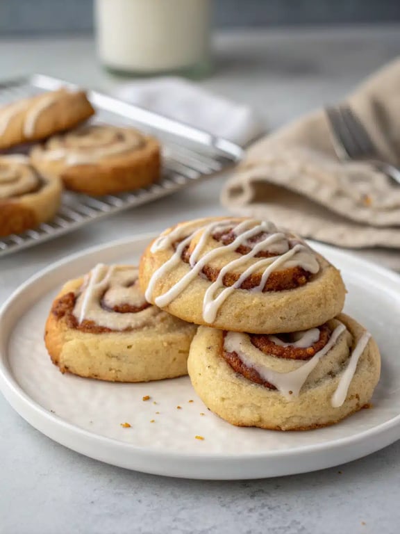 A beautifully arranged platter of cinnamon roll cookies with coffee