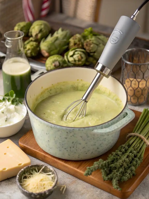 Final step for creamy Tuscan artichoke soup — plated and ready