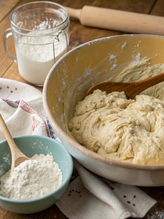 Step 2 for focaccia bread recipe — process in progress