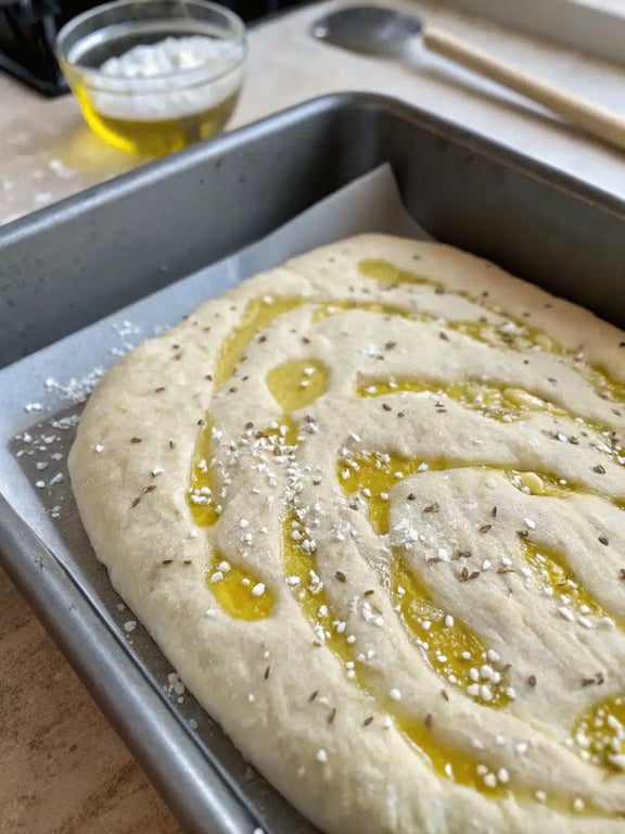Final step for focaccia bread recipe — plated and ready
