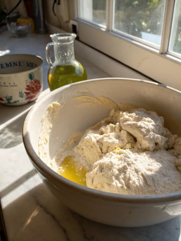 Step 2 for Italian herb cheese bread — process in progress