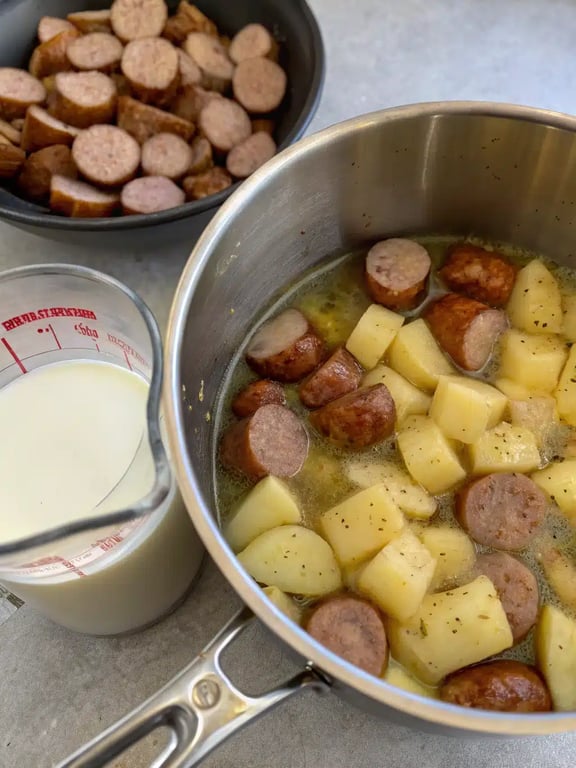 Step 4 for Italian sausage potato soup — texture check