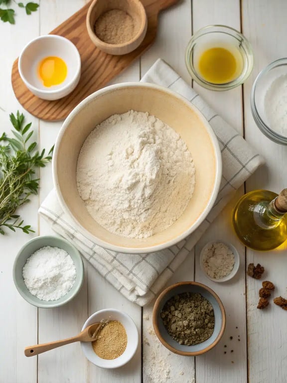 sourdough discard focaccia ingredients sourdough discard focaccia ingredients arranged on the counter