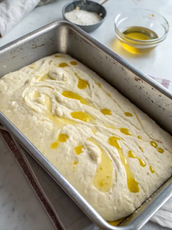 sourdough discard focaccia — final step Final step for sourdough discard focaccia — plated and ready