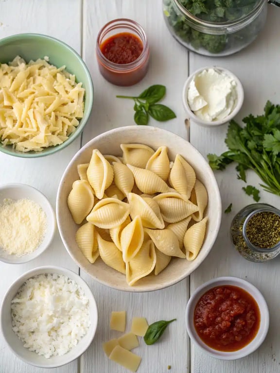 stuffed shells recipe ingredients stuffed shells recipe ingredients arranged on the counter