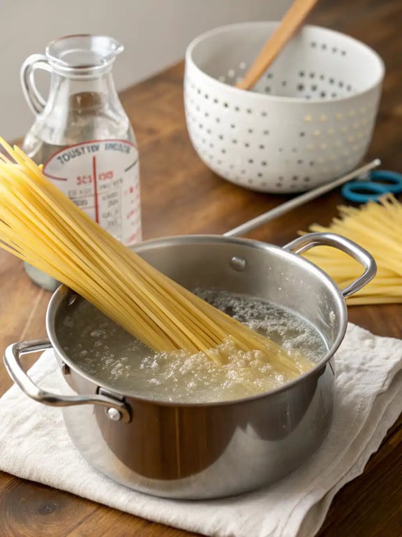 Cooking garlic and red pepper flakes in olive oil for tomato basil pasta sauce