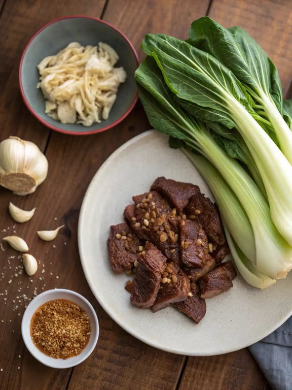Step 4 for bok choy beef stir fry — texture check