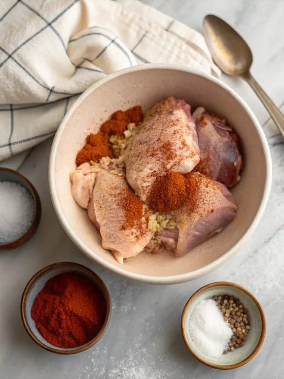 Cooking marinated chicken thighs in a hot skillet for chicken street tacos