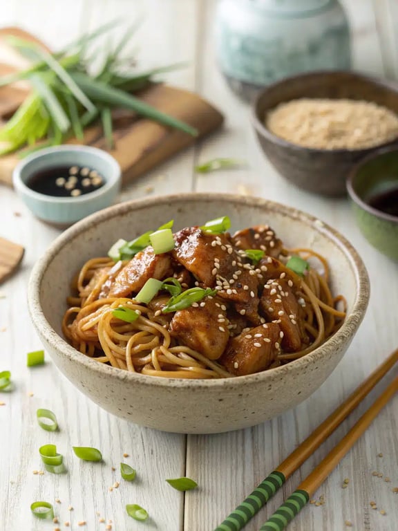 Fideos de pollo teriyaki para una rápida alegría de verano
