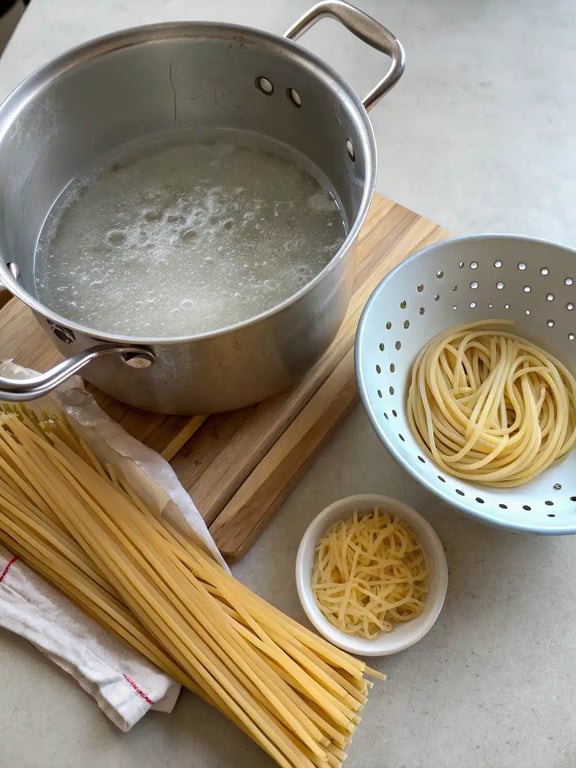 Step 2 for garlic chili noodles — process in progress