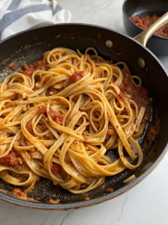 Final step for garlic chili noodles — plated and ready